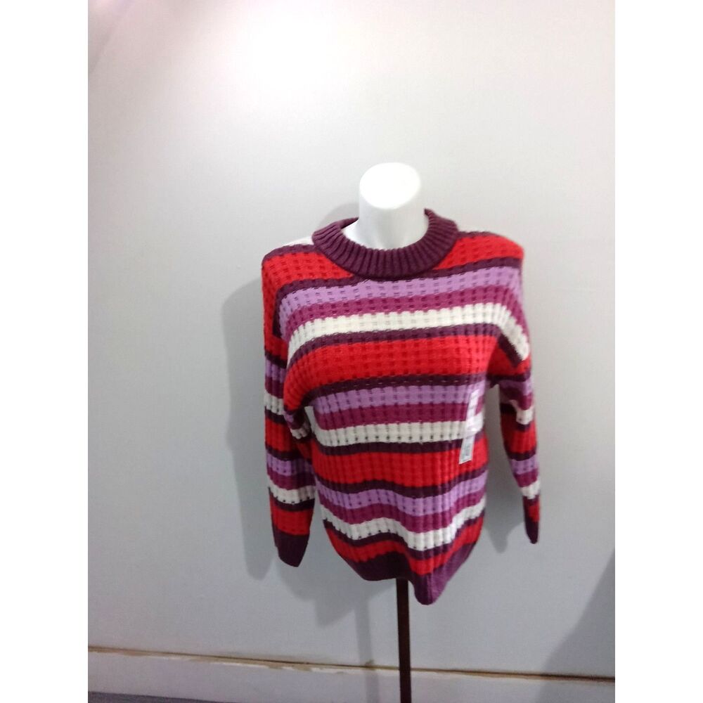 SO Striped Waffle Knit Mock Turtleneck Sweater Size M
